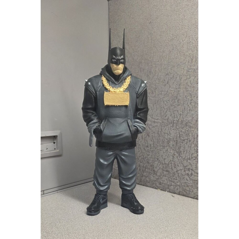 Batman Streetwear Hoodie Action Figure - Plastic Gray/Black Comic Hero